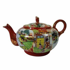 Vintage Japanese Porcelain Teapot Hand Painted Geishas Gold Trim Highlights